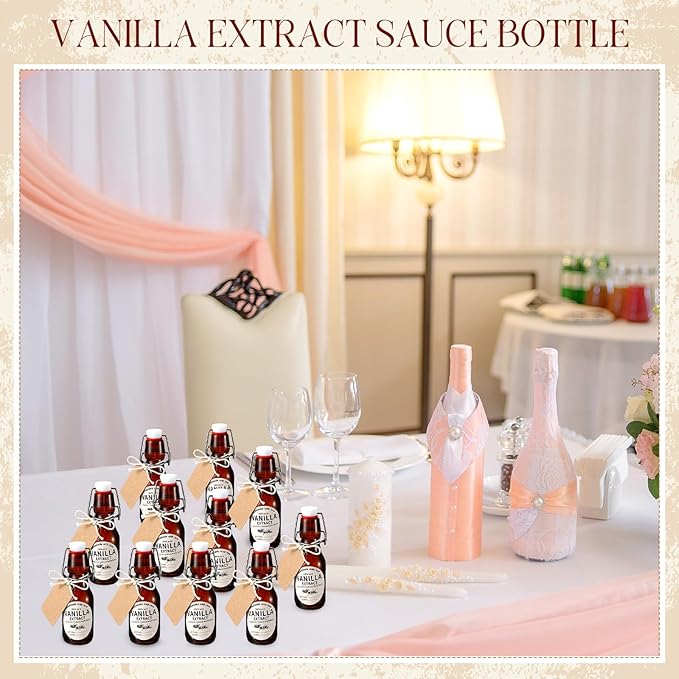 Vesici 12 Sets Swing Top Glass Bottles Set Amber Homemade Vanilla Extract Bottles with Stoppers Stickers Caps Jar Brush Funnel Rope Labels Vanilla Extract Jars for Holiday DIY Crafts (8 oz)