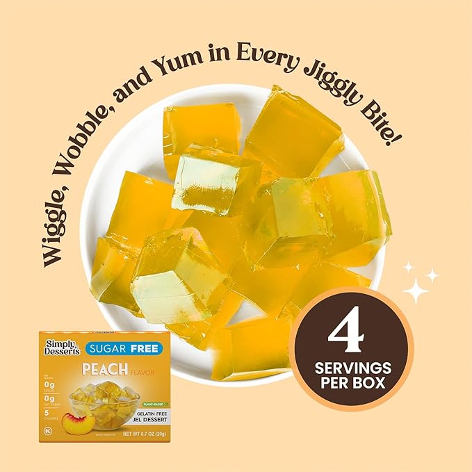Simply Desserts Sugar-Free Peach Jel, 6-Pack ??Vegan Dessert, Keto Snacks, Diabetic Friendly & Kosher, 1.7 Oz Ea