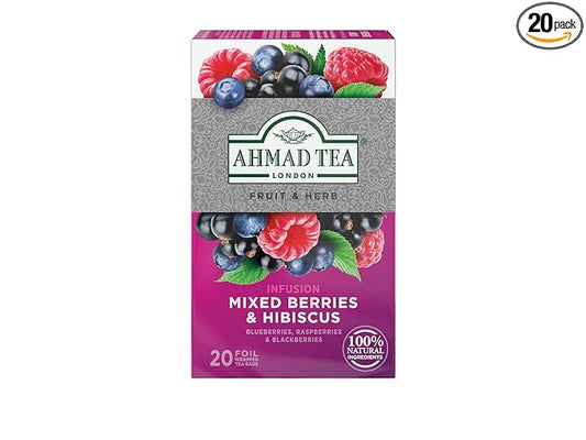 Ahmad Tea Herbal Tea, Mixed Berries & Hibiscus Teabags, 20 ct (Pack of 1) - Decaffeinated & Sugar-Free