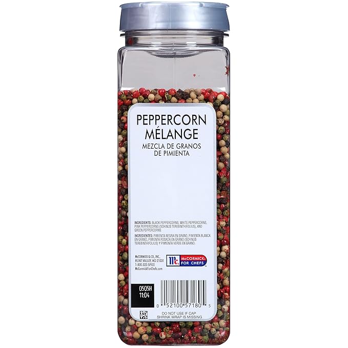McCormick Culinary Rainbow Peppercorn Medley, 15 oz - One 15 Ounce Container of Mixed Peppercorn Blend for Grinder Refill, Perfect on Meats and Vegetable Side Dishes