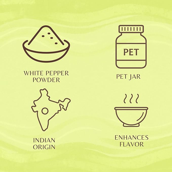 AYURVEDASHREE White Pepper Powder 100gm PET Jar | All Natural | Non GMO, 100% Raw | Sourced from India |For Cooking, Smoothies, Tea.