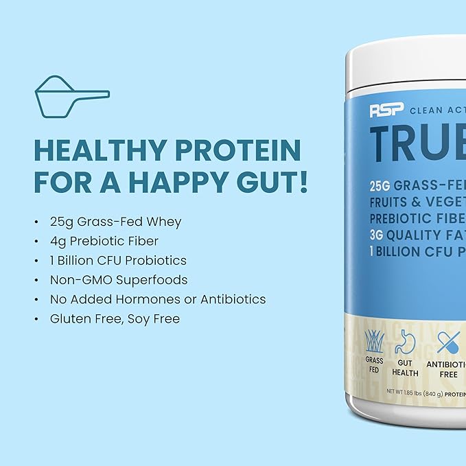 TrueFit Gut Healthy Protein Powder, Grass-Fed Whey Meal Replacement Shake with Prebiotics, Probiotics, & Organic Superfoods, Keto Friendly, Gluten Free