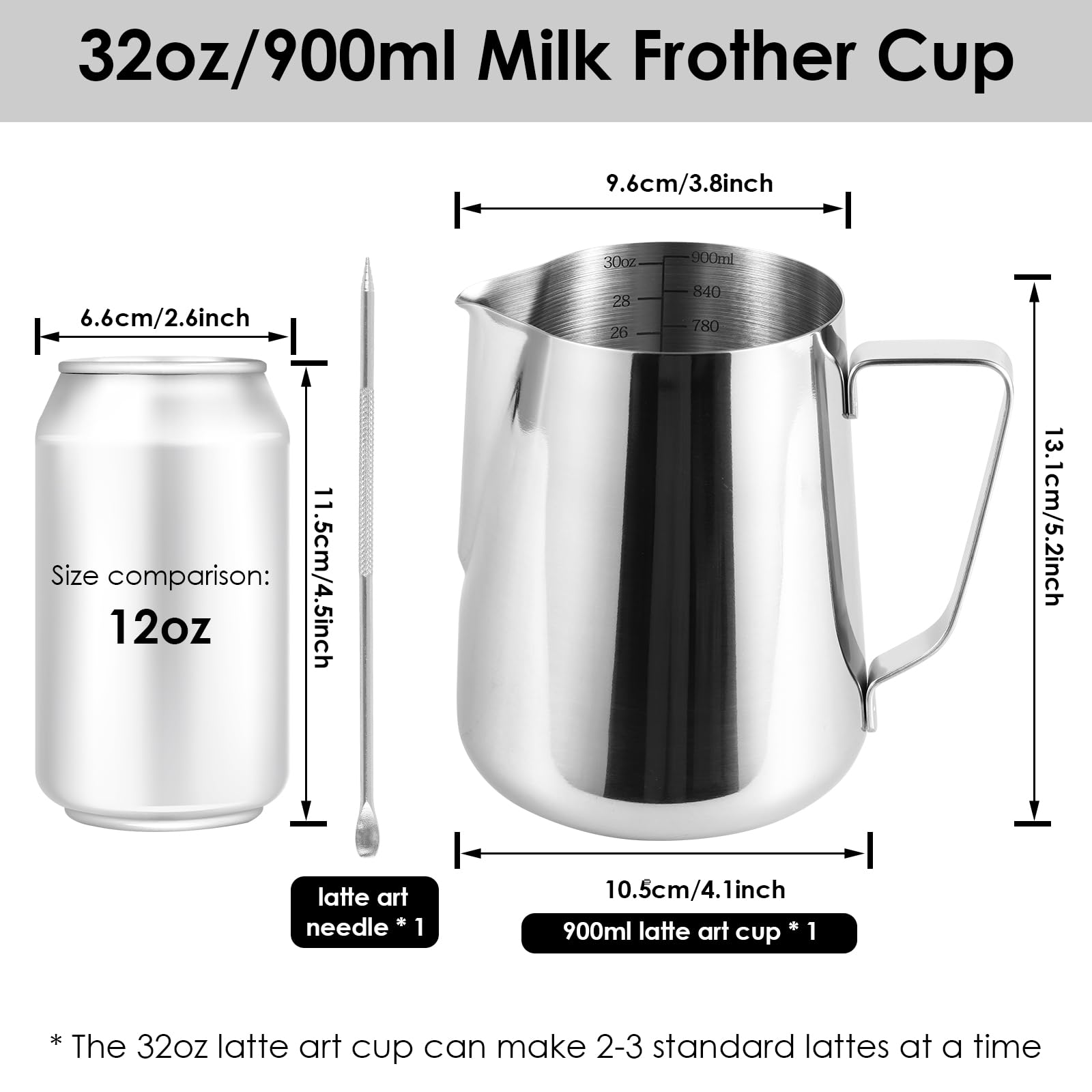 2 Pack Milk Frothing Pitcher 900ml 32oz Large Capacity Steaming Pitchers