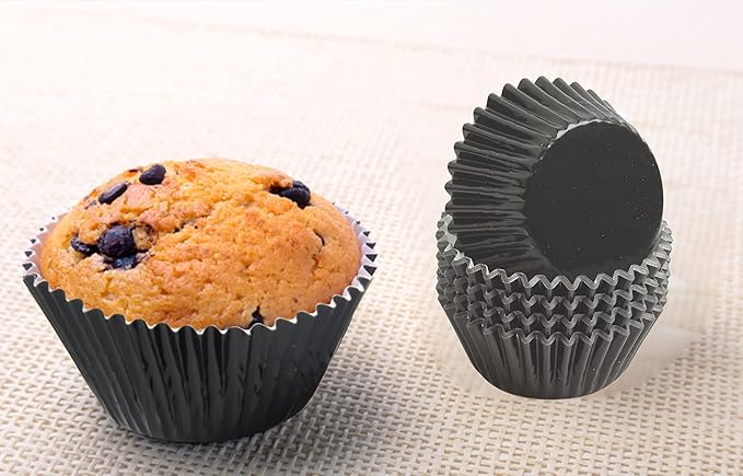 Black-Foil Cupcake Case Liners 100 Pcs Metallic Paper Baking Cups for Birthday Parties, Weddings or Baby showers ??,<div>