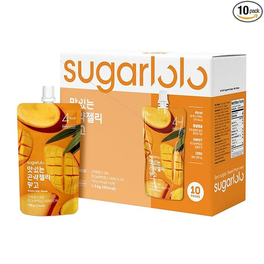 Sugarlolo Konjac Sweet Mango Jelly Snack - Vegan Jello with Zero Sugar | Only 4 Calories per Pouch | Low Calorie Korean Snacks5.29 Oz (150g) | 10 Pack