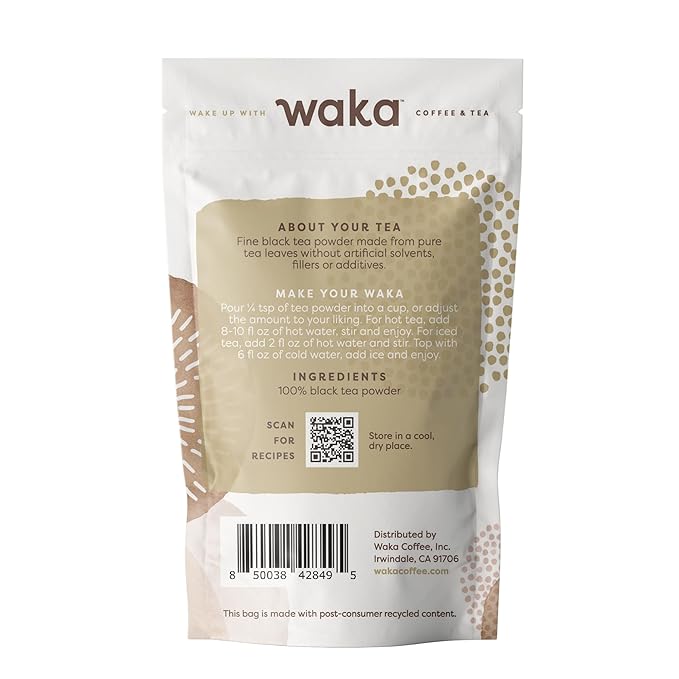 Waka Instant Black Tea Mix, Classic - 100% Tea Leaves, No Additives, Unsweetened Sample/Travel Size Tea Powder - Easy Quick Hot and Iced Teas, Up to 20 Cups or 5 Quarts (.45oz)