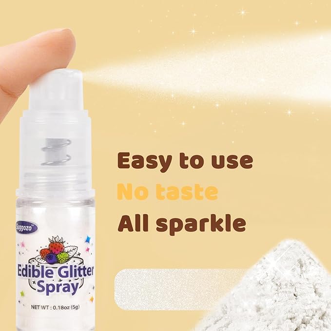 Shimmer White Edible Glitter Spray, 5g Food Grade, Edible Glitter for Drinks, Luster Dust for Cake Decorating, Baking, Cocktails, Chocolate, Strawberry