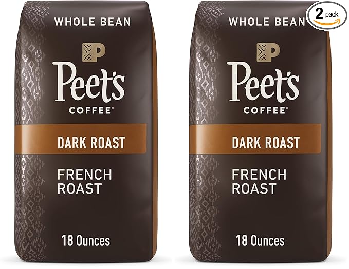 Peet's Coffee, Dark Roast Whole Bean Coffee - French Roast 36 Ounces (2 Bags of 18 Ounces)