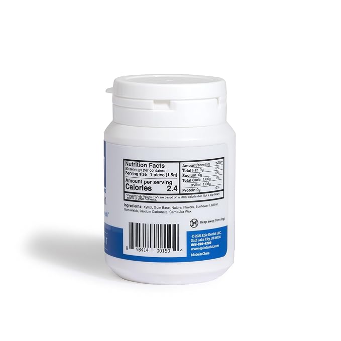 Epic 100% Xylitol Peppermint Chewing Gum - Sugar Free, Aspartame Free Dental Gum - Supports Oral Health & Fresh Breath - 50 Pieces