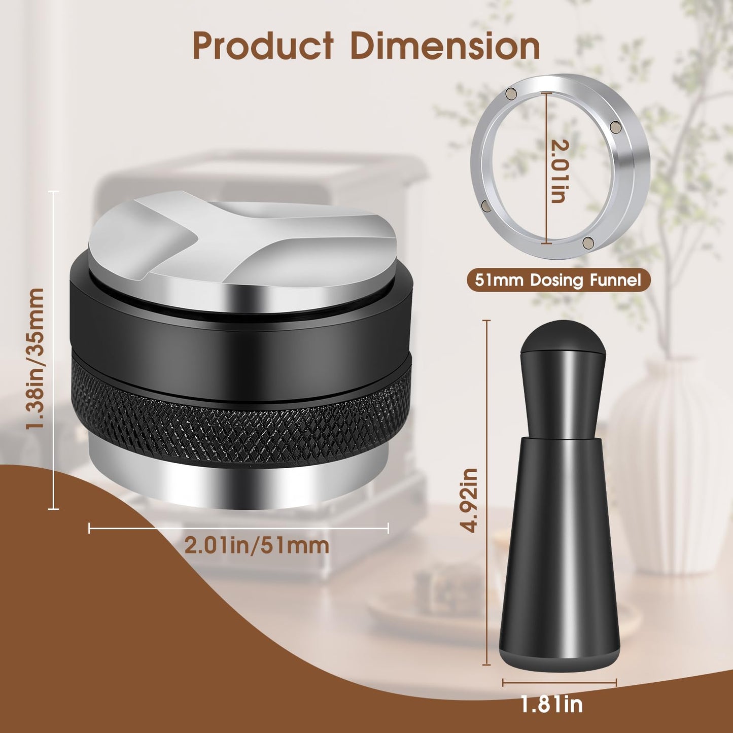 Reoszeank 51mm Espresso Accessories Kit, Distributor, Tamper, WDT, Funnel