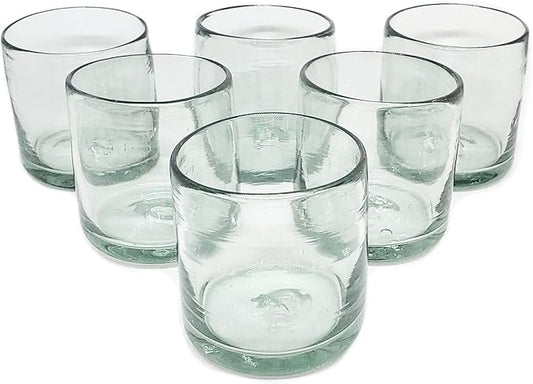 Clear Blown 8 oz DOF Rocks Glasses (set of 6) Mexican Handmade Glassware, Recycled Glass, Lead-free, Toxin-Free (DOF Rocks)