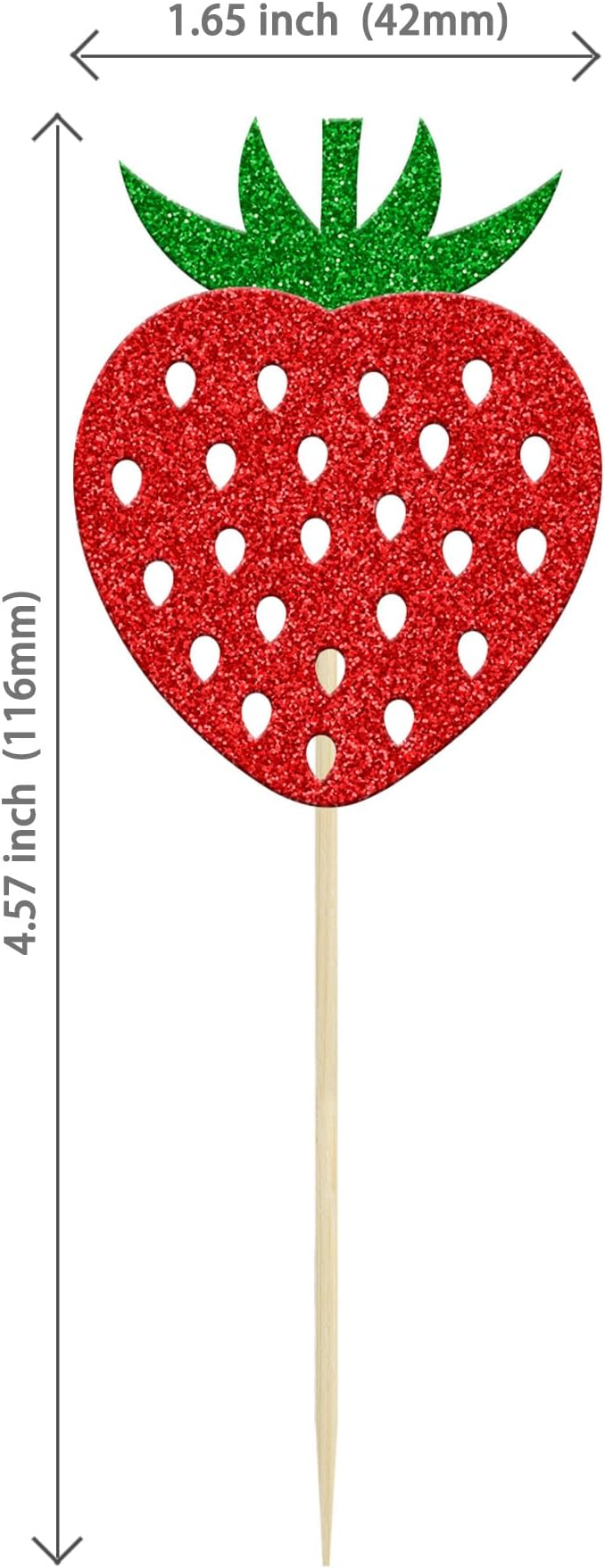 24Pcs Strawberry Cupcake Toppers Red Glitter Fruit Theme Strawberry Cupcake Pick Decorations for Summer Sweet Fruit Baby Shower Kids Birthday Party Cake Decorations Supplies