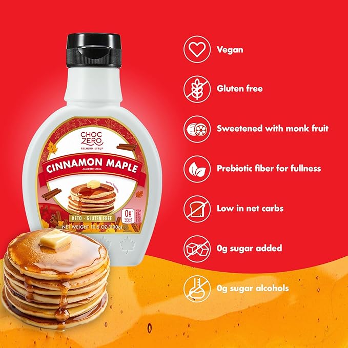 ChocZero Cinnamon Maple Syrup ??Sugar-Free, Keto Friendly, High Fiber, Monk Fruit Sweetened, Low Carb, Gluten-Free, Vegan ??10.5oz