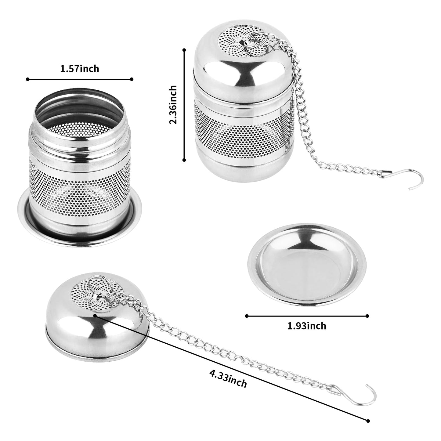 Fri4Free 2PCS Fine Mesh Stainless Steel Tea Infusers with Chain Hook & Lid