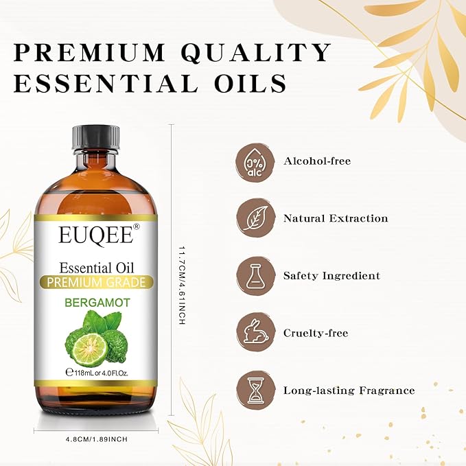 Bergamot Essential Oil 118ml Pure Bergamot Oil for Aromatherapy, Diffuser, Sopa Candle Making, Large Bottle with Gift Box -4 fl.oz