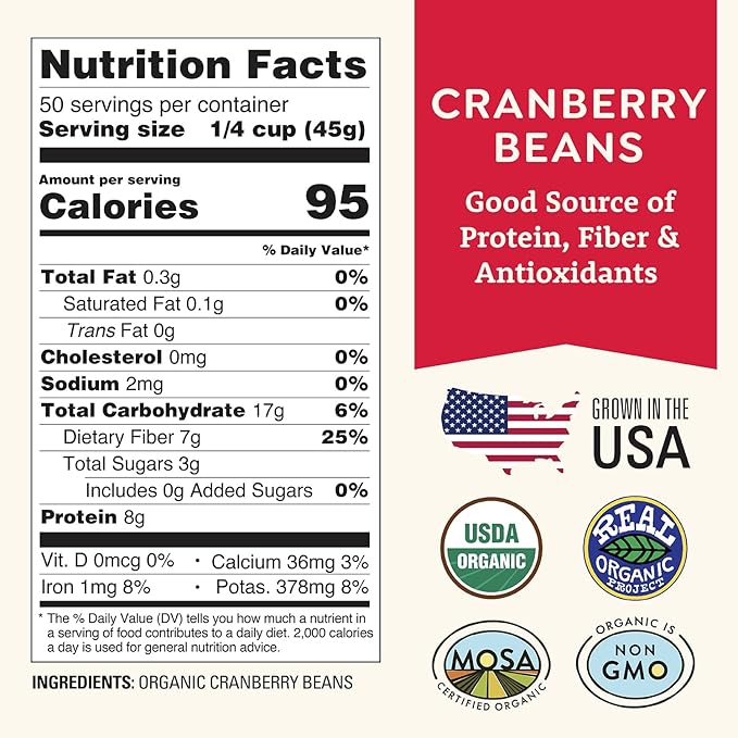 Organic Dried Cranberry Beans 5 lb - Non-GMO, USDA Organic, Farmed From Regenerative Soil, Tested Clean Certified, Vegan - Rich in Fiber & Protein for Soups, Burritos, Salads & Chili - Grown In USA by Doudlah Farms