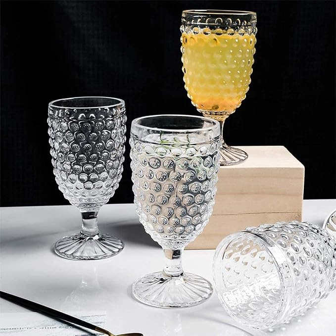 Hobnail Drinking Glasses Goblet Water set of 6, 13 oz Iced Tea Glasses Ideal for Soda Wine Milk Coke Juice and Beer Perfect for Weddings Parties Bars