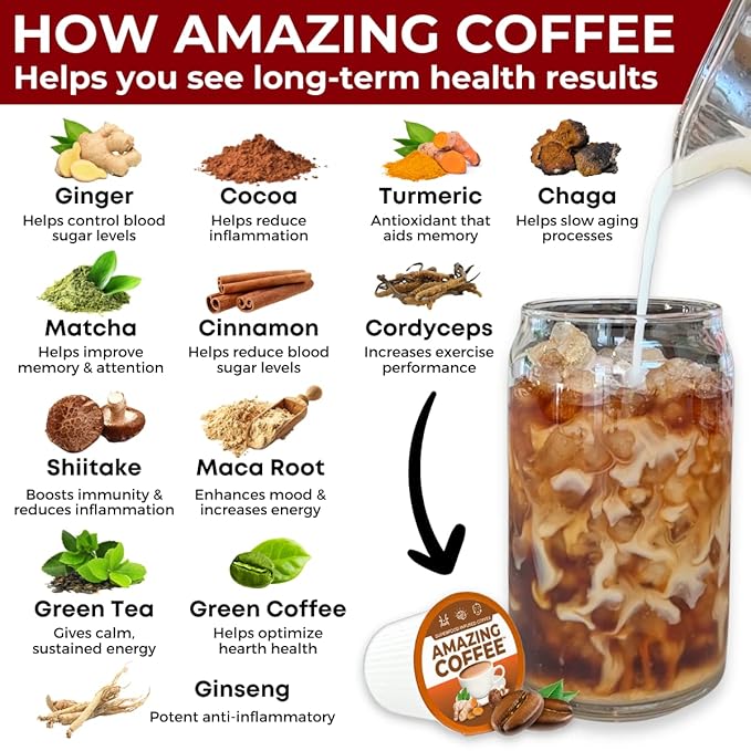 Superfoods Company | Amazing Coffee - Instant French Roast | Adaptogenic Mushrooms, Superfoods - Energy, Focus, Digestion, Immunity - 30 Servings - Hazelnut Flavor