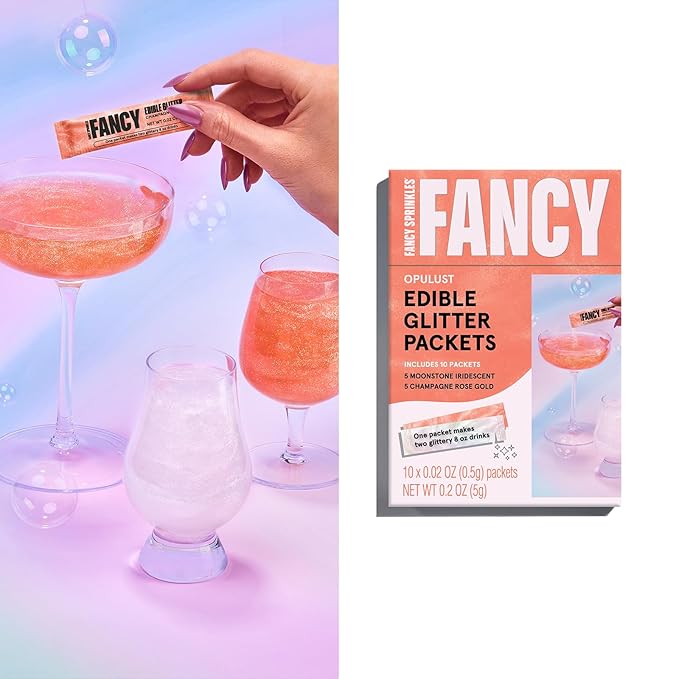 Fancy Sprinkles Opulust Edible Glitter Packets Portable & On-The-Go for Sparkling Drinks, Champagne, Cocktails, Wine, Beer, & more. (1 Pack)