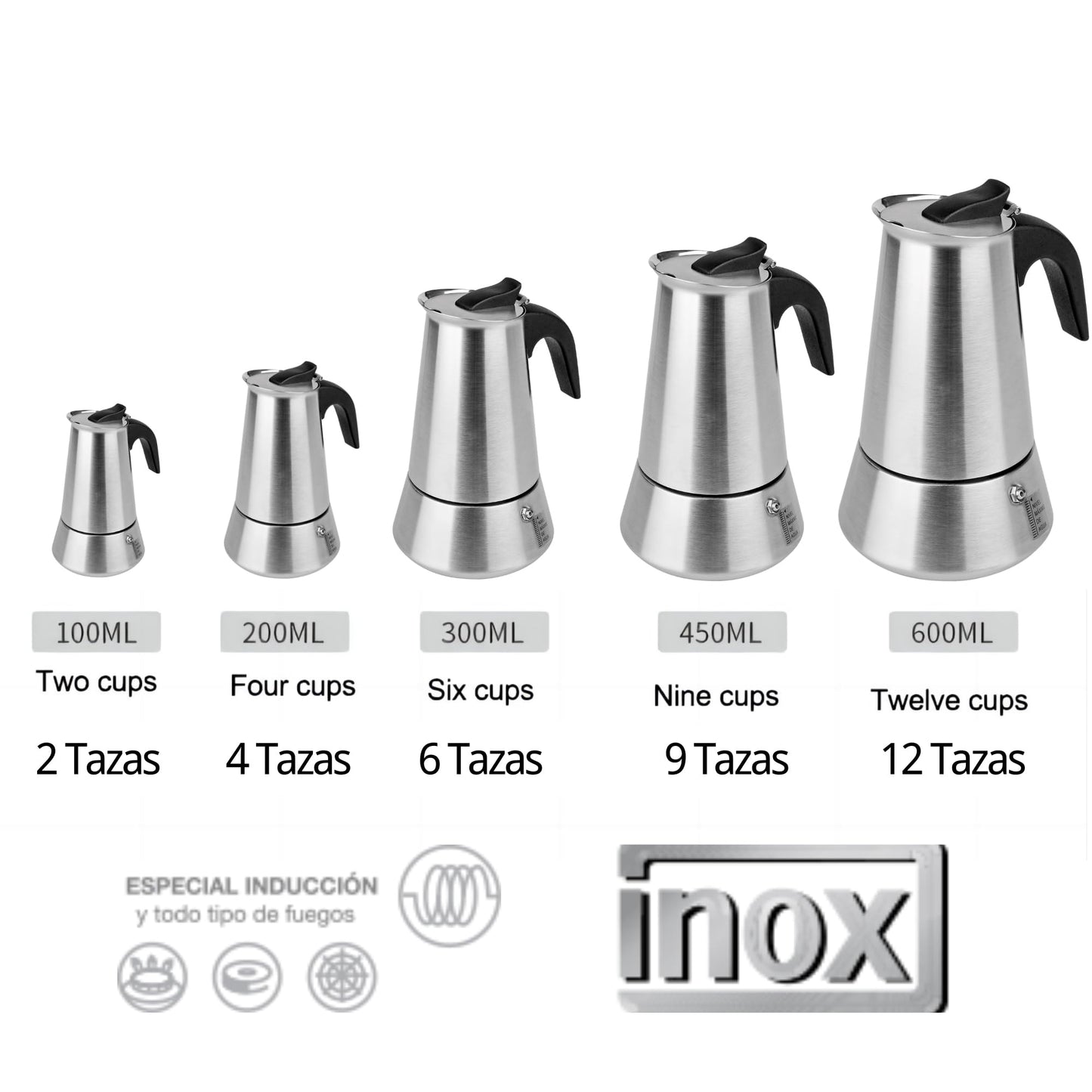 Solazzia 6 Cup Stovetop Espresso Maker Matte Stainless Steel Moka Pot Italian and Cuban Mocha