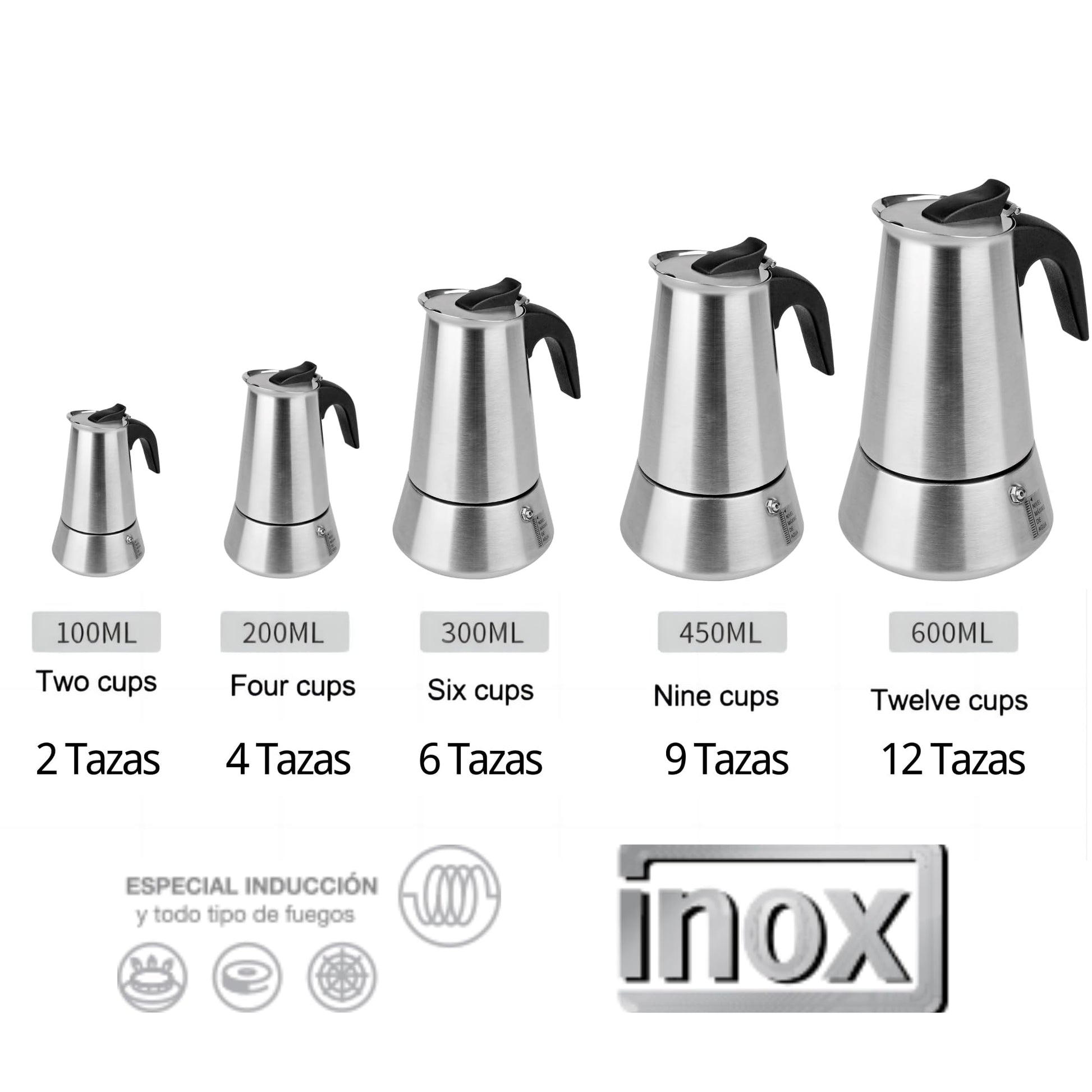 Solazzia 6 Cup Stovetop Espresso Maker Matte Stainless Steel Moka Pot Italian and Cuban Mocha