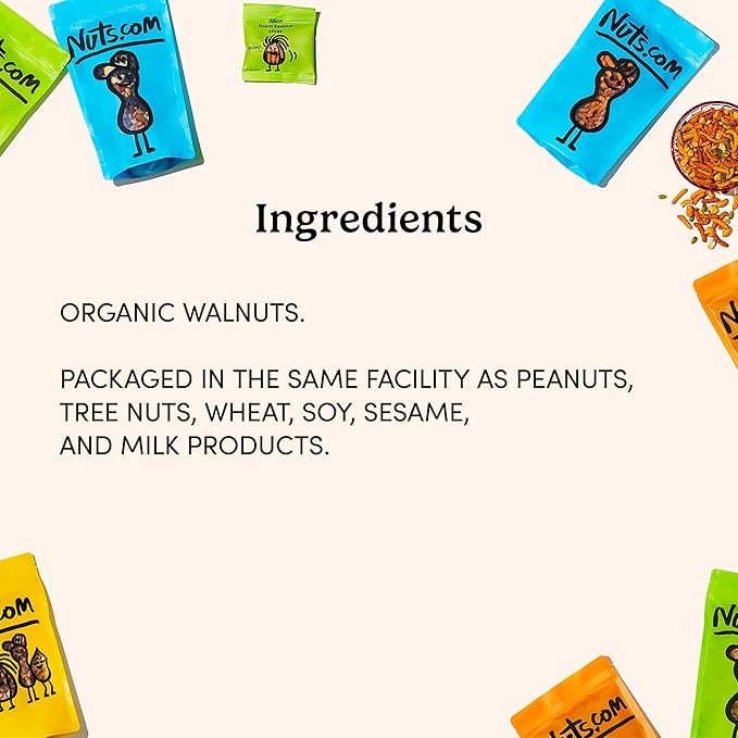 Nuts.com ??Organic Walnuts (Raw, No Shell) ??Healthy Snack for Adults & Kids, Nutty & Slightly Sweet Flavor, Good Source of Protein & Fiber ??Vegan, Raw, Gluten-Free & Kosher Pareve ??2 Pound Bag