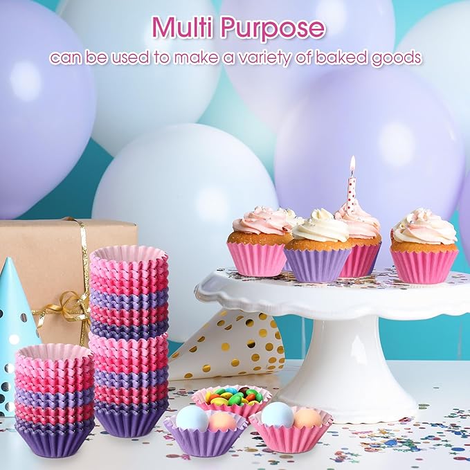 Zonon 1000 Counts Cupcake Liners for Baking Liners Paper Cupcake Wrappers Bulk Cup Cake Cases Muffin Baking Paper Cups for Candy Cooking(Pink and Purple,1.18 Inch-Mini Size)