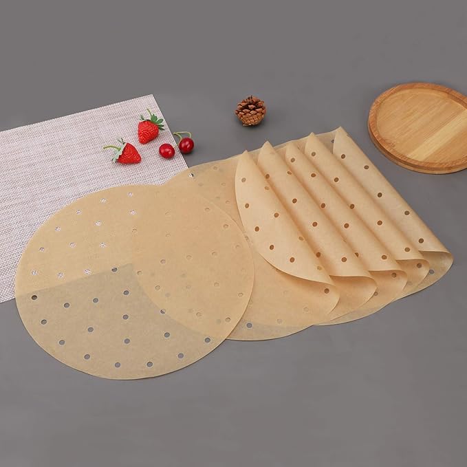 Beasea Air Fryer Round Liners - 12 Inch, 200pcs Unbleached Parchment Paper for Air Fryer and Steaming Basket