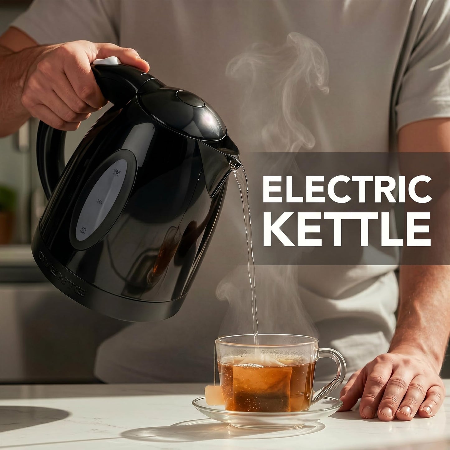 OVENTE 1.7L Electric Kettle with 1100W Fast Boiling Water, Black KP72B