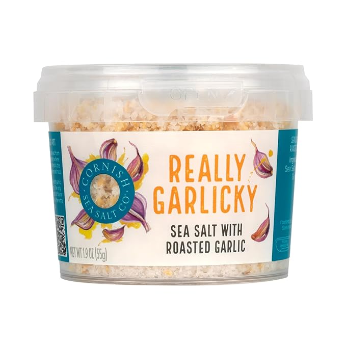 Cornish Sea Salt Really Garlicky Seasoning | Cooking & Hydration | Hand-Harvested in Celtic Waters | 1.9 oz Resealable Tub (Pack of 1)