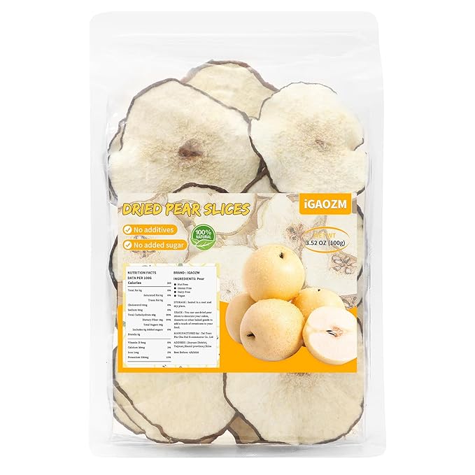 iGAOZM Dried Pears Slices,3.52oz/100g,Dehydrated Pear Fruit Slices ,No Sugar Added,Dehydrated Pears Bulk for Cocktails,Tea,Dried Fruit Garnish,Snacks