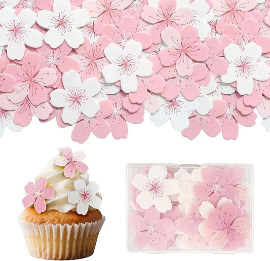 60 Pcs Edible Flowers Cake Decorations, Wafer Paper Pink Cherry Blossoms Flowers Edible Cake Decorations, Flower Cupcake Toppers for Bridal Shower Baby Shower Birthday Party Supplies