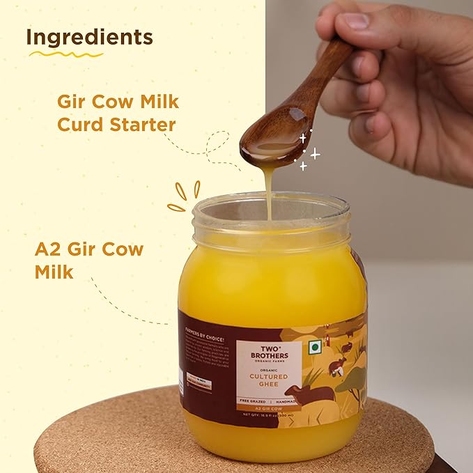 Ghee Butter Organic Grass Fed A2 Cow Ghee 3.3 fl oz (100 ml) | Gir Cow Bilona Desi Ghee | Non-GMO, Lactose-Free, Keto Friendly - Two Brothers Organic Farms A2 Desi Cow Ghee