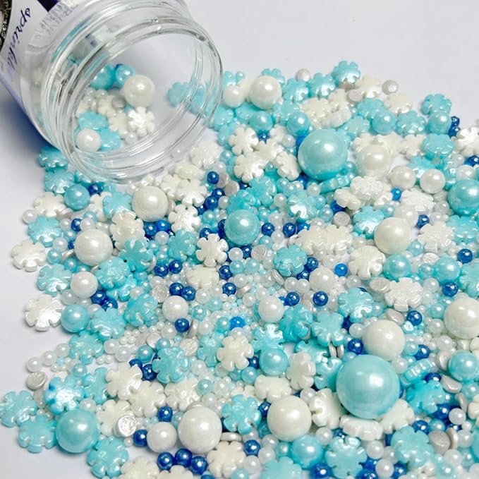 Blue Sprinkles, Edible Frozen in Sugar Sprinkles, Snowflake Sprinkle Mix for Cookies, Ice Cream, Cake and Cupcake Decorating, 3 oz/85 g