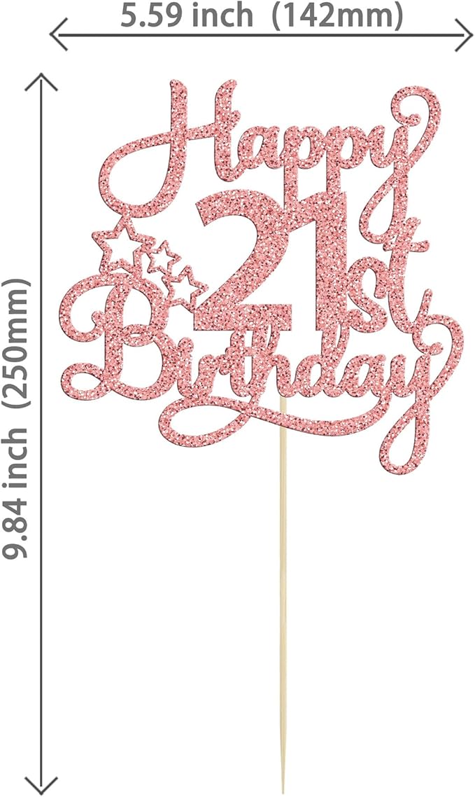 1 Pack Happy 21st Birthday Cake Topper - Rose Gold Glitter '21 & Fabulous' - Cheers to 21 Years Old Cake Pick for Celebrating Anniversary Party Decorations Supplies