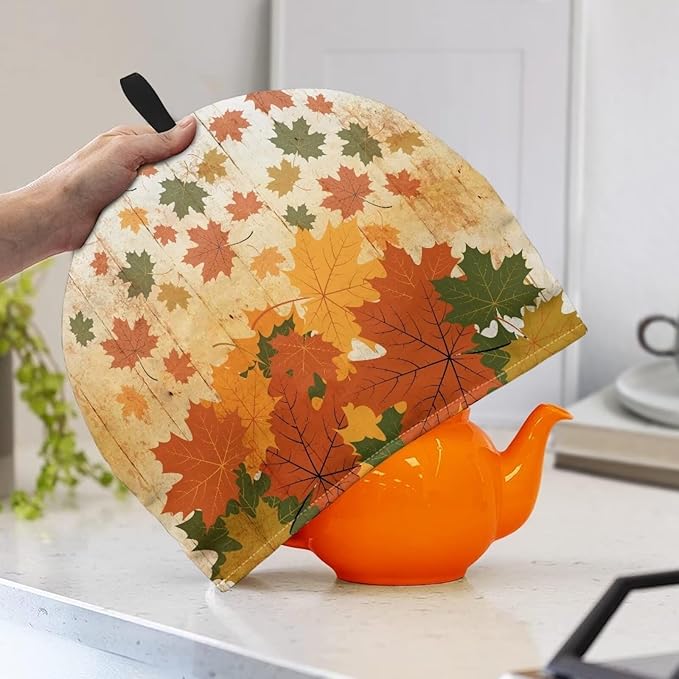 Hudotybom Fall Maple Leaf Tea Cozy for Teapot Insulated Large Teapot Cover to Keep Warm Tea Kettle Cover Thanksgiving Fall Kitchen Home Decorations