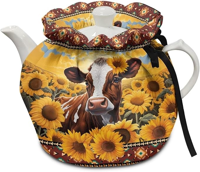 Highland Cow Tea Cozy for Teapot Insulated Sunflower Tea Pot Cover for Party Gifts Cattle Wildlife Tea Cosy for Teapot Home Decor Tea Pot Cozy for Keeping Warm, I135CZA18-28