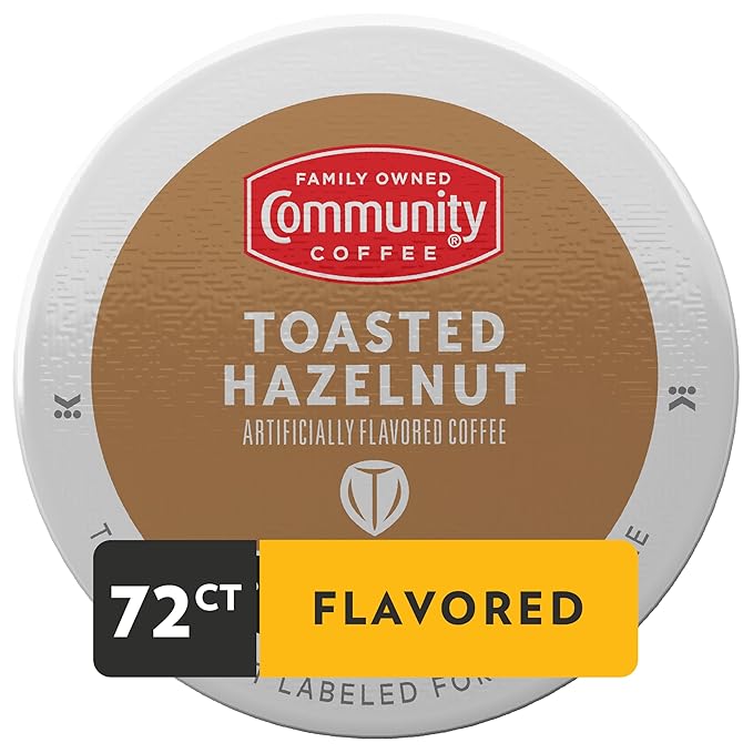 Community Coffee Toasted Hazelnut Flavored 72 Count Coffee Pods, Medium Roast, Compatible with Keurig 2.0 K-Cup Brewers, 12 Count (Pack of 6)
