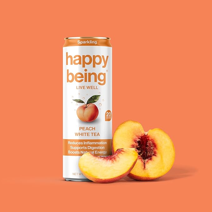 Happy Being Sparkling Nutrient-Rich Sampler Pack White Tea – Infused with Turmeric, Elderberry, Vitamin D3, Caffeine Free, Plant-Based, Low Calorie & Low Sugar Drinks, 12oz (16 Pack)