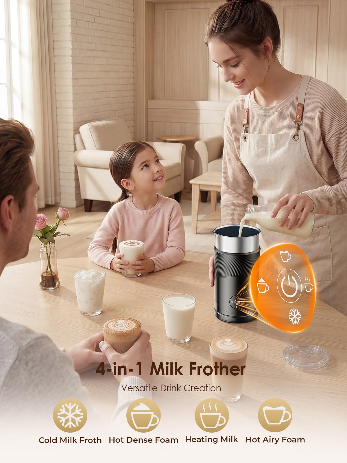 Ecoflarix 350ml Electric Milk Frother: 4-in-1 Hot & Cold,120s Fast Frothing