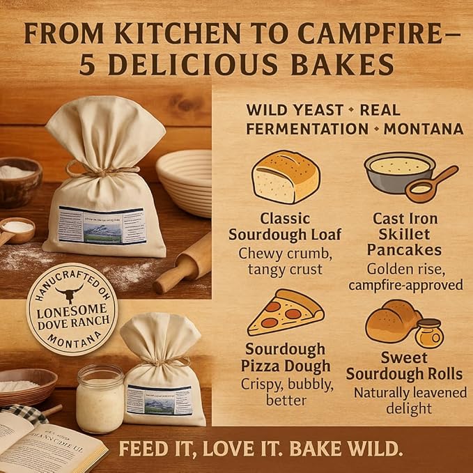 Bounty Foods Montana Sourdough Starter Set ??16 oz 3 Pack Artisan Bread Kit in Western-Style Burlap Bag ??Wild Yeast Culture for Real Rustic Sourdough ??Pioneer-Style Baking from the American West