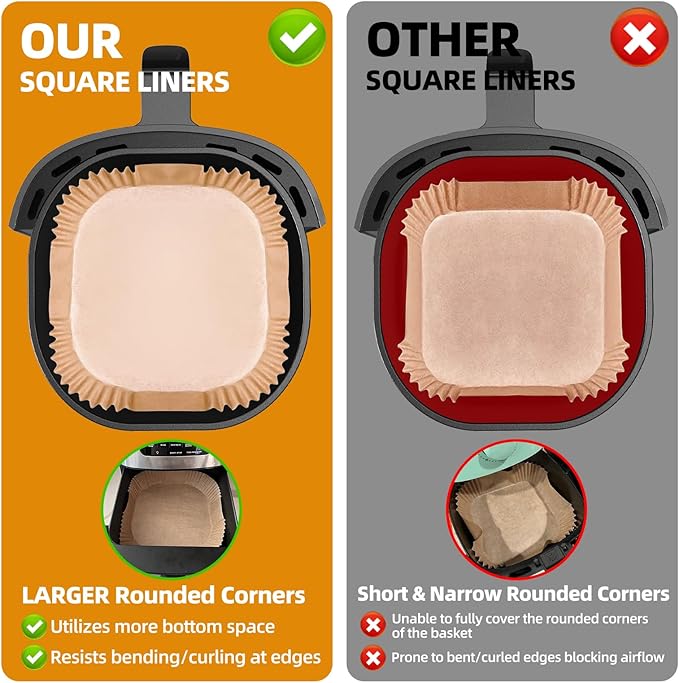 Air Fryer Paper Liners for 6-8 Qt Airfryer, 200pcs 7.9 x 7.9 inch XL Square Disposable Parchment Tray
