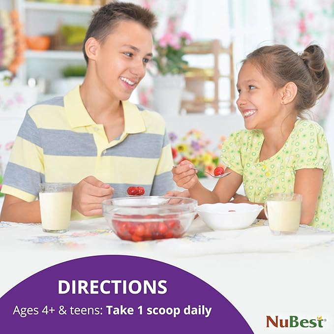 NuBest Tall Protein Powder for Kids & Teens - Vegan Vanilla Protein Powder Shake with Organic Red Algae Calcium, Probiotics, Omega 3-6-9, Vitamin D3 + K2 & Magnesium from Marine Algae - Pack 2