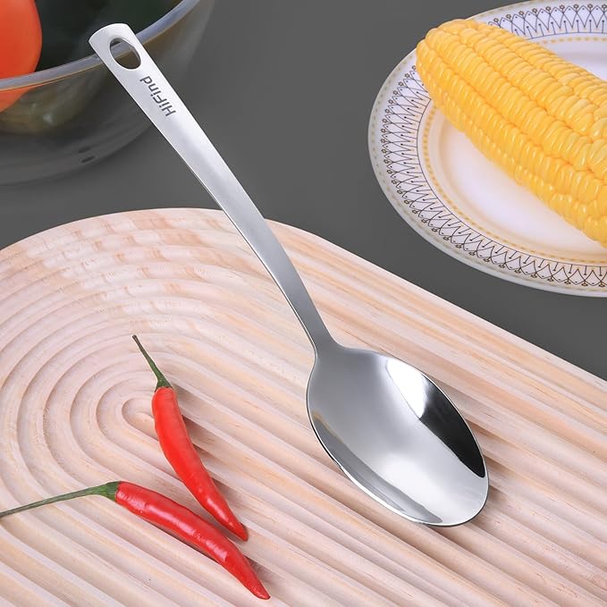 Large Serving Spoon 12 Inches Basics Silver Stainless Steel Spoon, Rustproof, Polished, Ideal for Cooking, Baking, Suitable for Restaurant and Home Buffet & Banquet Service