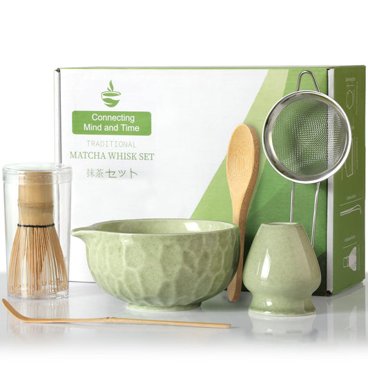 Matcha whisk Set,Japanese Matcha Set,Matcha Bowl with Spout,Matcha Whisk and Holder,Bamboo