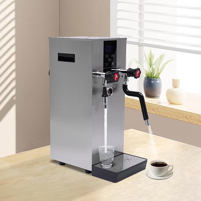 4-in-1 12L Espresso Commercial Coffee Machine Stainless Steel Steam Water Boiling Machine with LCD Screen for Heating Drinks Brewing Tea Boiling Water Foaming Milk, 2300W 110V