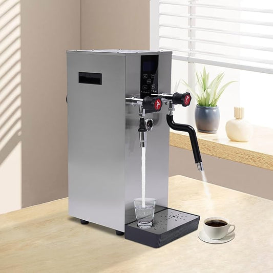 4-in-1 12L Espresso Commercial Coffee Machine Stainless Steel Steam Water Boiling Machine with LCD Screen for Heating Drinks Brewing Tea Boiling Water Foaming Milk, 2300W 110V