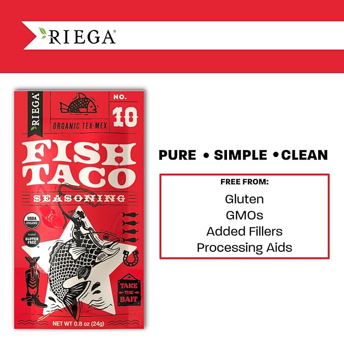 Riega Organic Fish Taco Seasoning – Zesty Spice Blend for Grilled Fish, Tacos, Bowls & Roasted Veggies – 0.8 oz (Pack of 8)