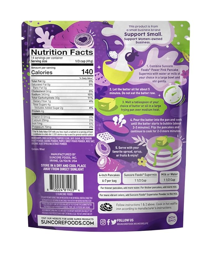 Suncore Foods Ultra Violet Pancake & Waffle Powder Mix, Non-GMO, 20oz (1 Pack)
