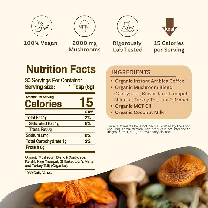 SAYUU Mushroom Coffee Blend ??Focus, Energy & Harmony ??Vegan, Functional Mushrooms, Cordyceps, Lion?™s Mane & Reishi ?“Dietary Supplement - 30 Servings